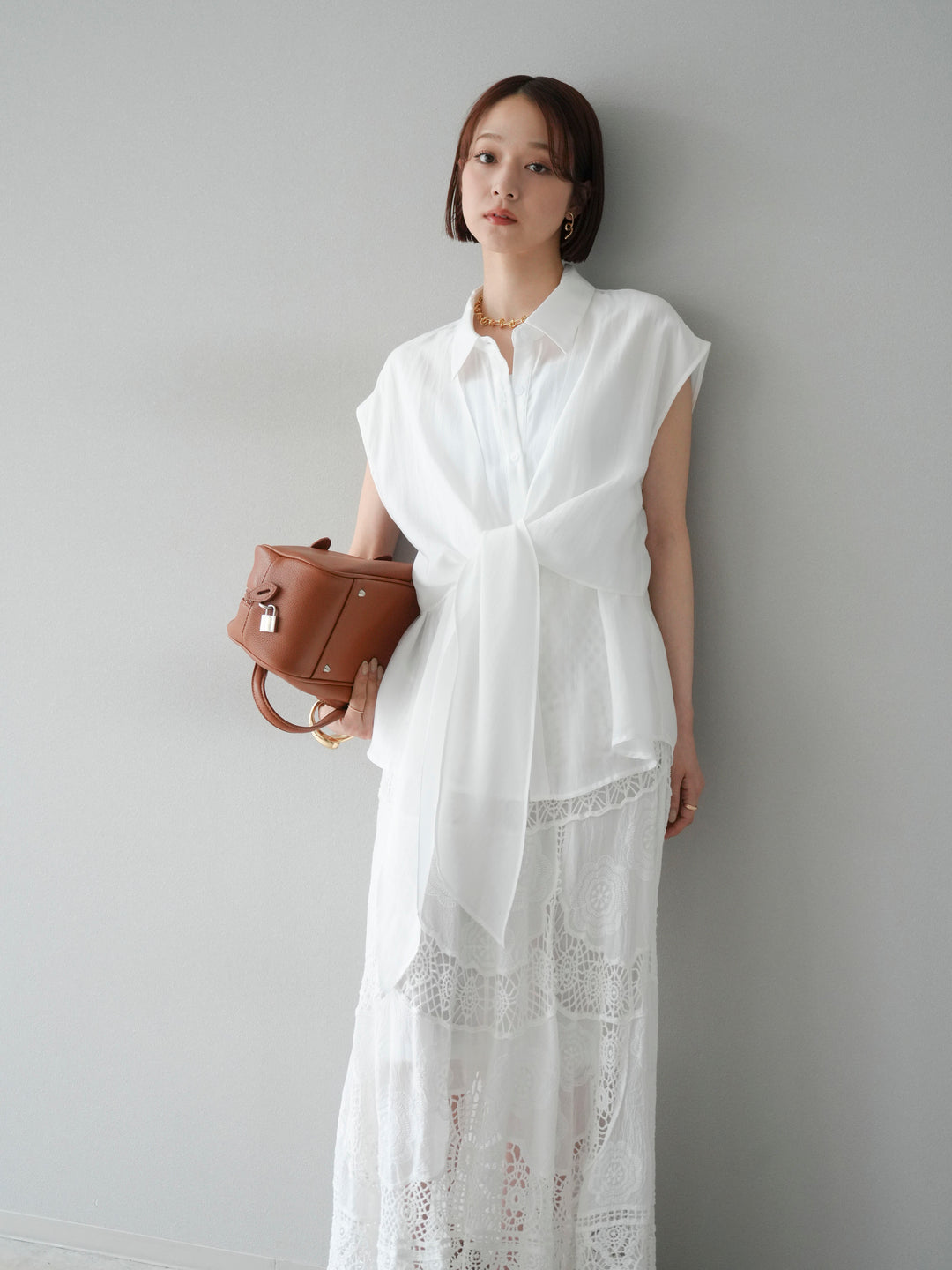 [予約]フロントタイシアーブラウス/アイボリー