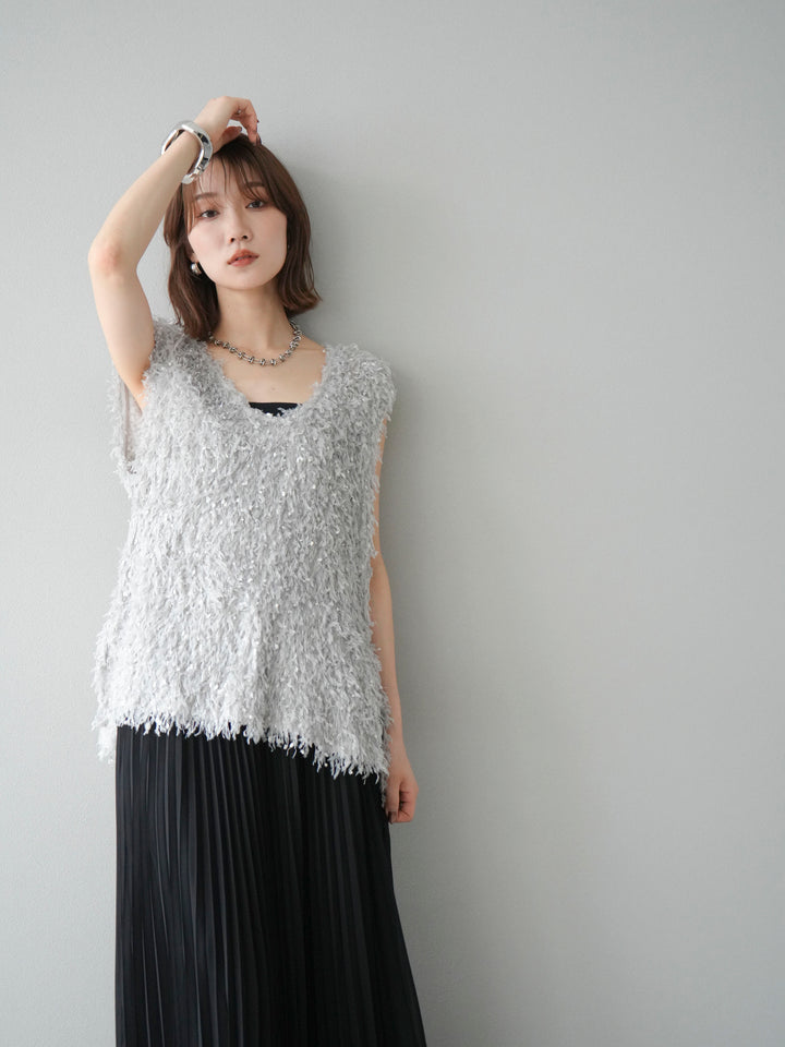 [予約]フェザーVネックベスト/グレー