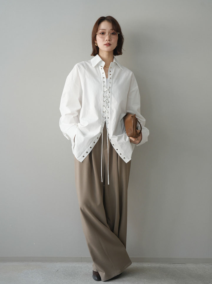 [予約]ベルト付キーホルダーモチーフワイドパンツ/mocha