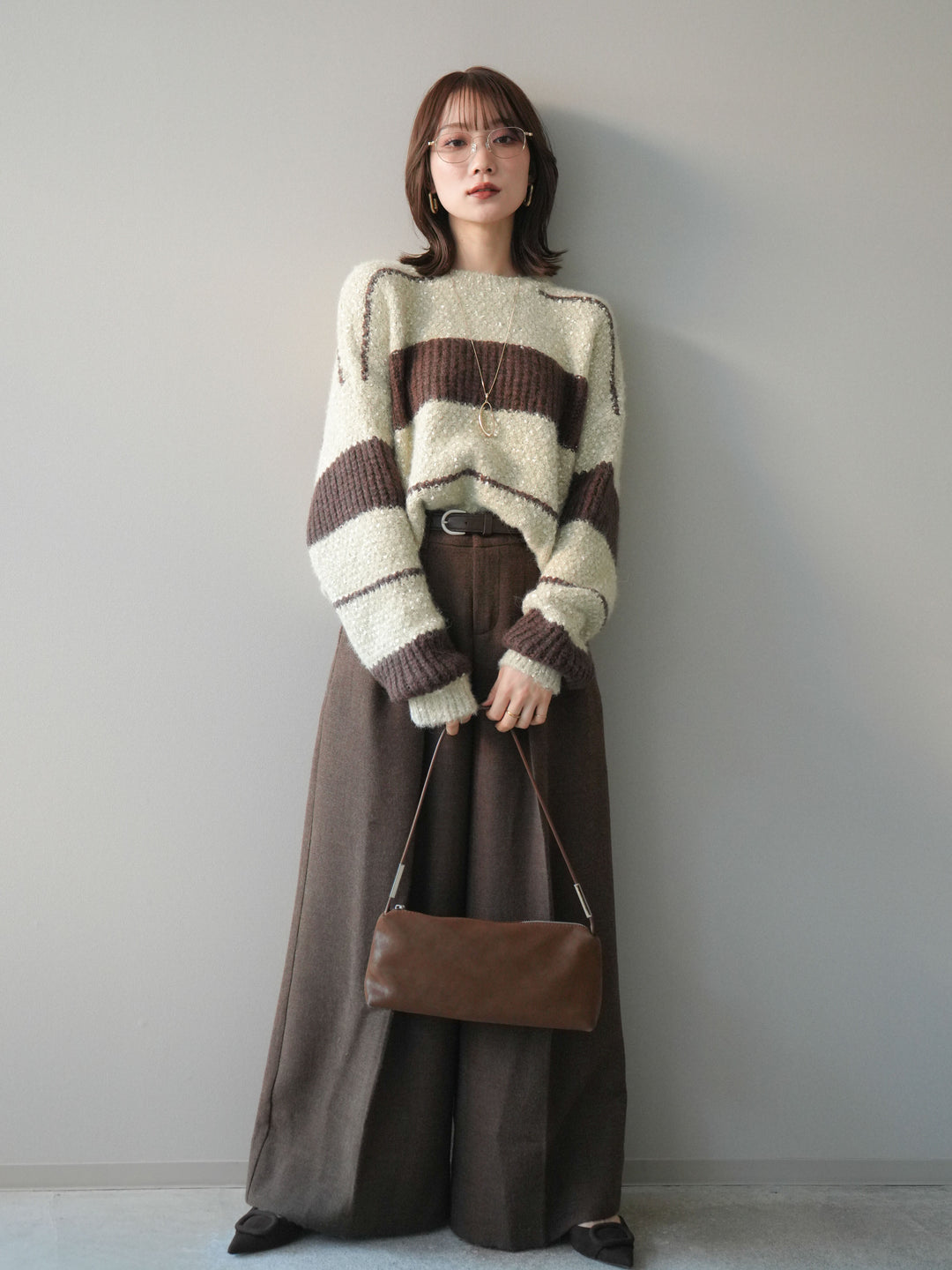 [予約]ネップヤーンボーダーニットプルオーバー/beige