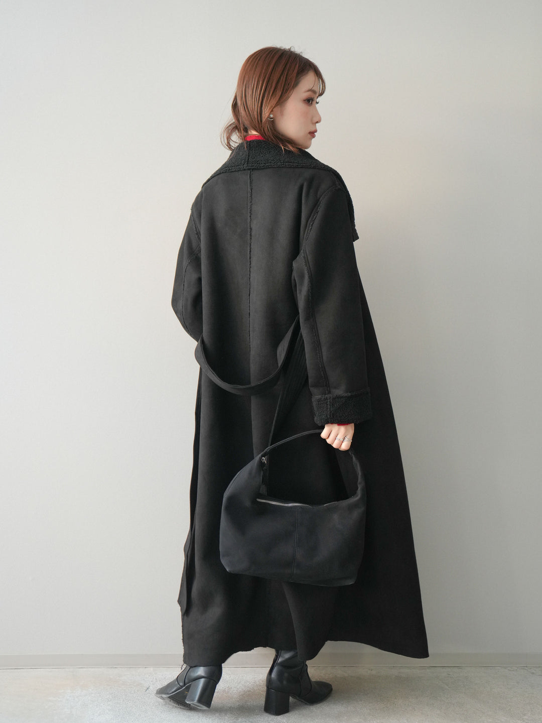 [予約]ベルト付ウールタッチミディアムパンツ/black