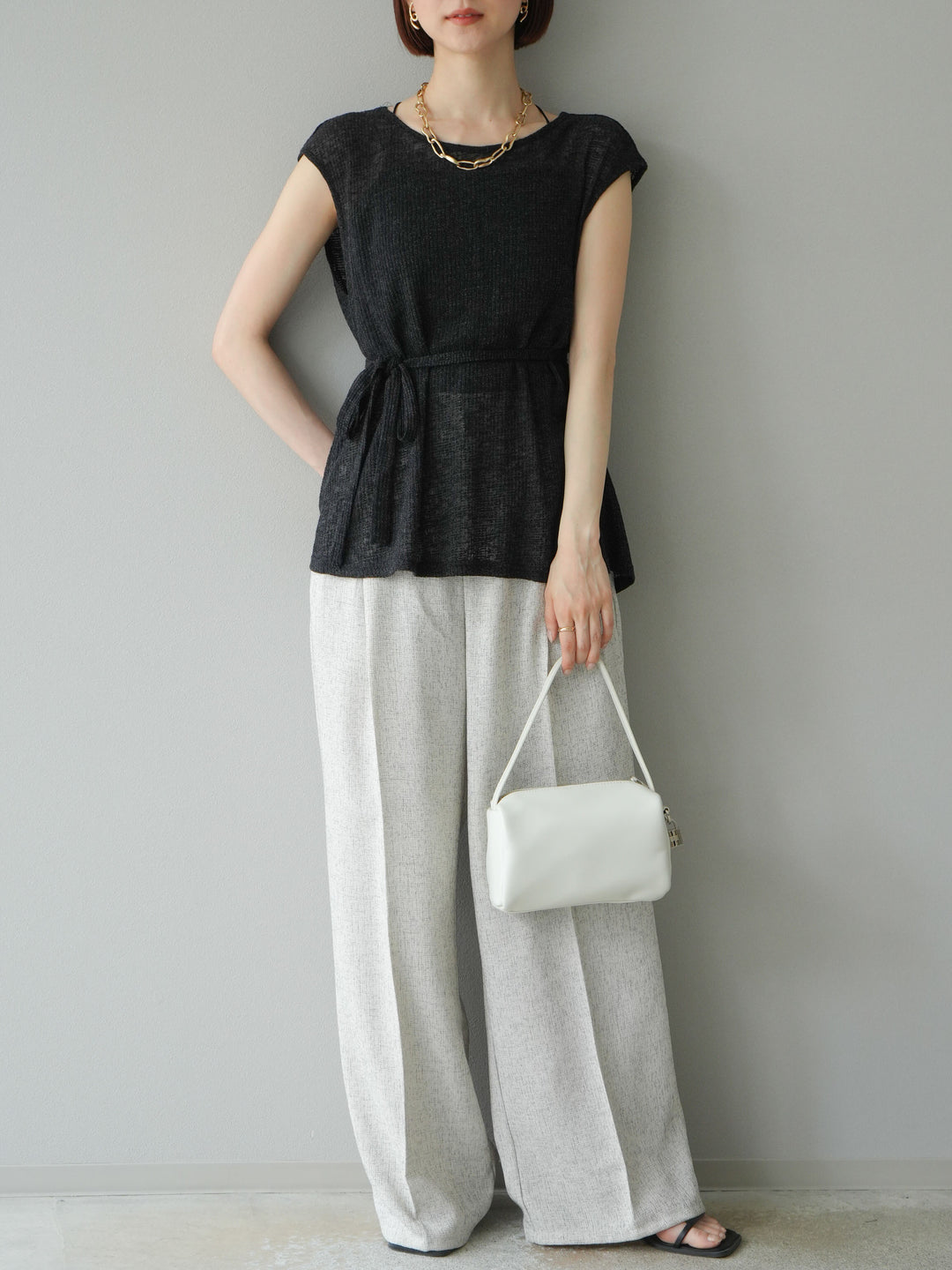 [予約]ミックスツイードタックパンツ/アイボリー