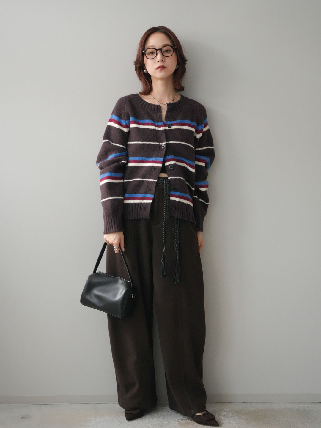 [予約]ベルト付裏起毛センターシームカーブパンツ/brown