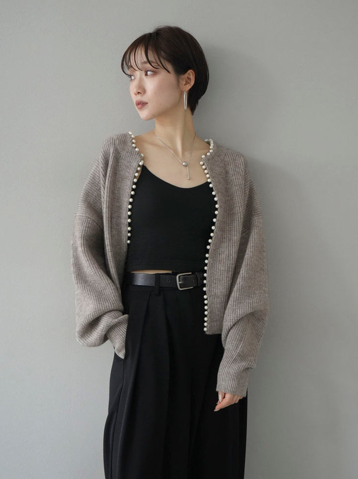 [Pre-order] Angora Touch Pearl Design Knit Cardigan/Greige