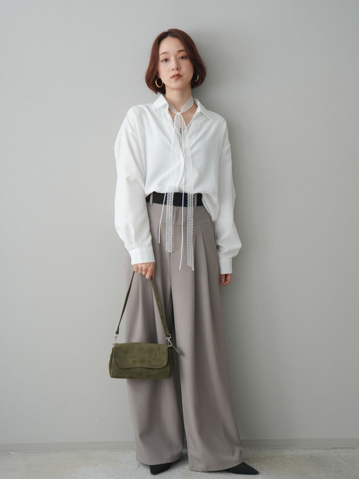 [予約]ウエストバイカラータックワイドパンツ/greige