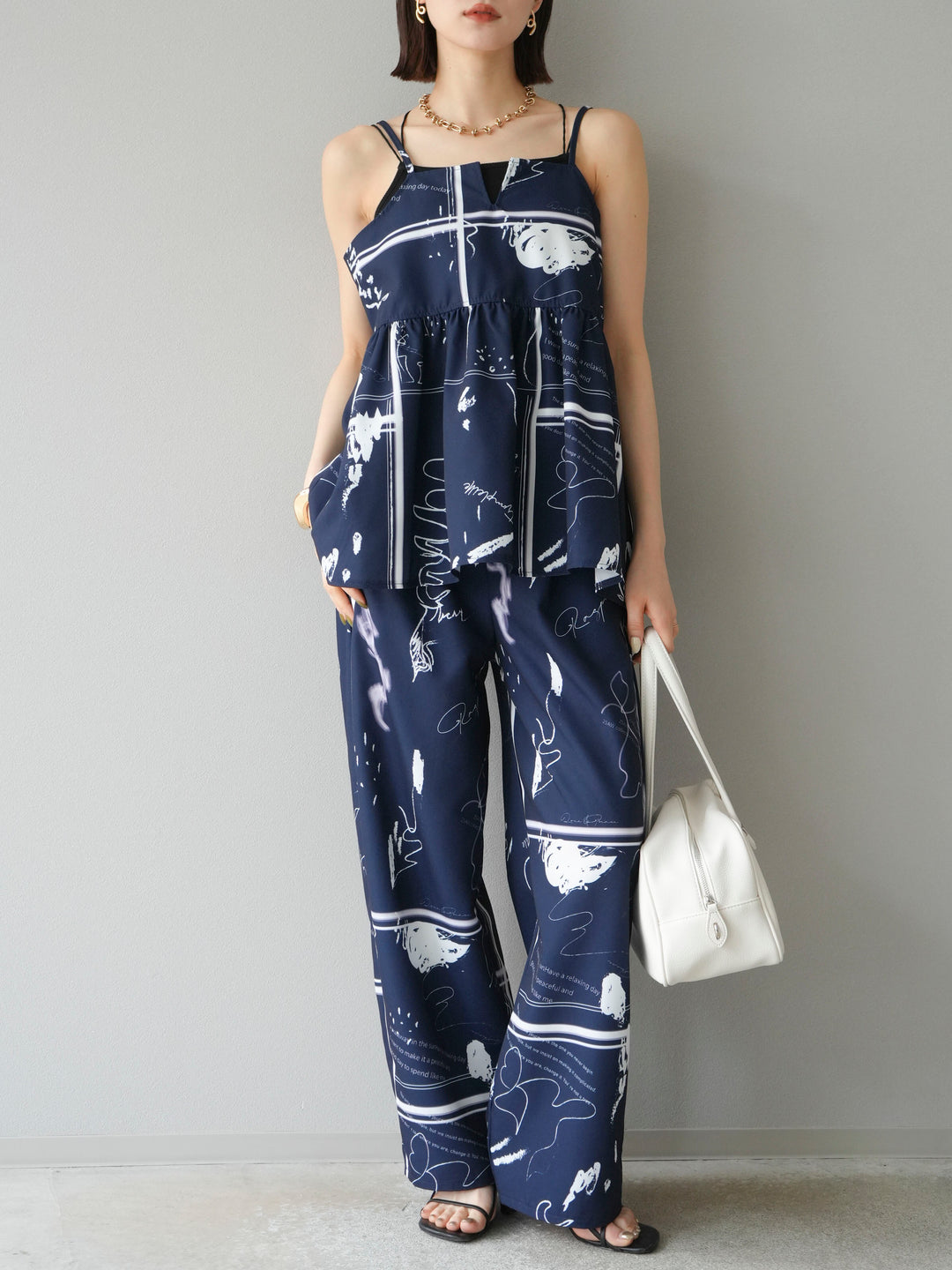 [予約]ペイント柄タックパンツ/ネイビー