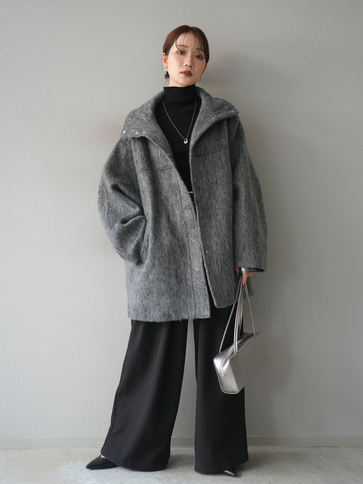 [予約]スタンドカラーシャギーコート/charcoal