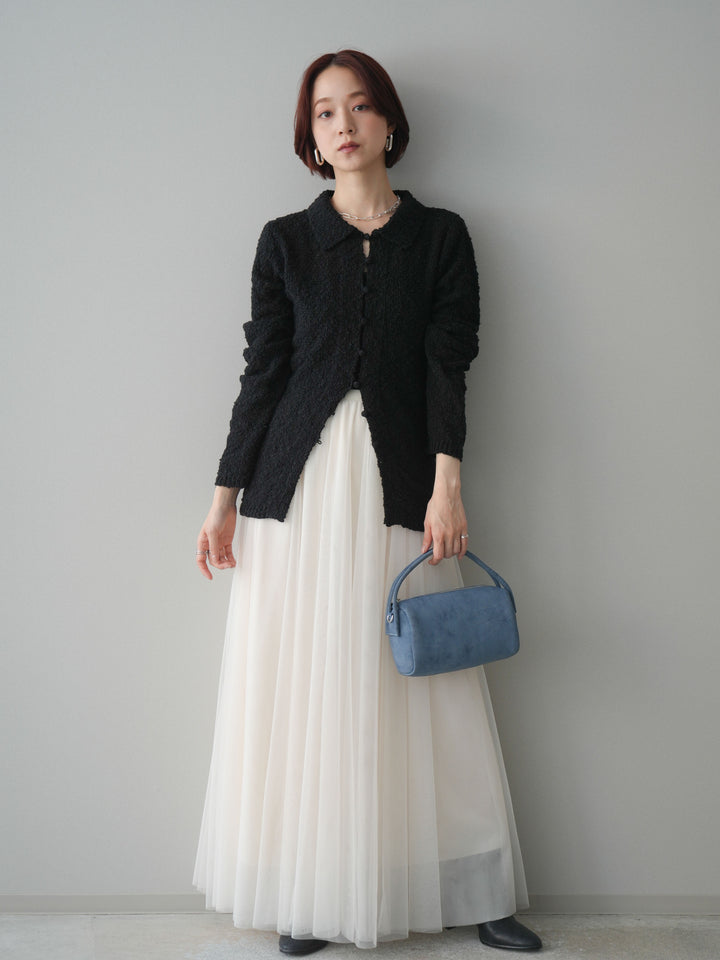 [SET]透かし編みブークレポロニットトップス+透かし編みブークレポロニットトップス(2set)