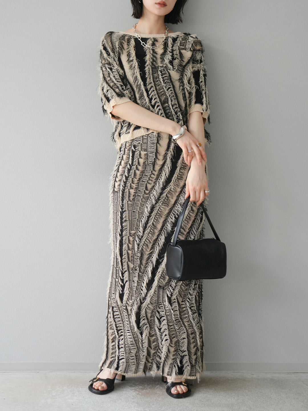 [予約]ミックスヤーンフリンジタイトスカート/ミックス