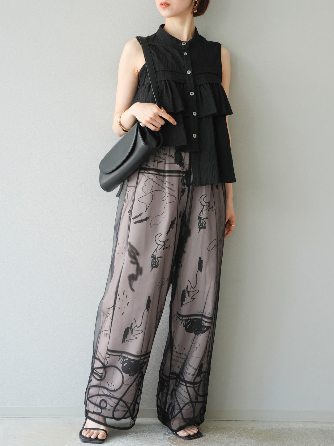 【預購】彩繪褶襉褲/米色