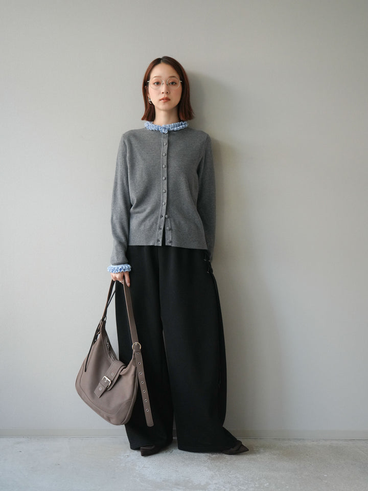 [予約]フリルデザインコンパクトニットカーディガン/グレー