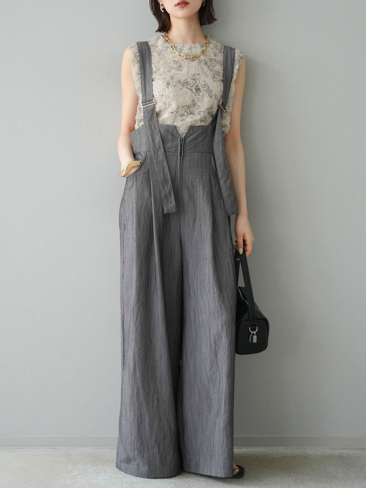 [予約]ストリングデザインハイウエストサロペット/チャコール