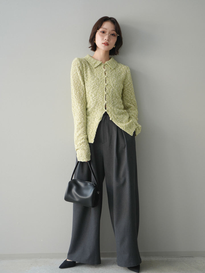 [SET]透かし編みブークレポロニットトップス+選べるアクセセット(2set)