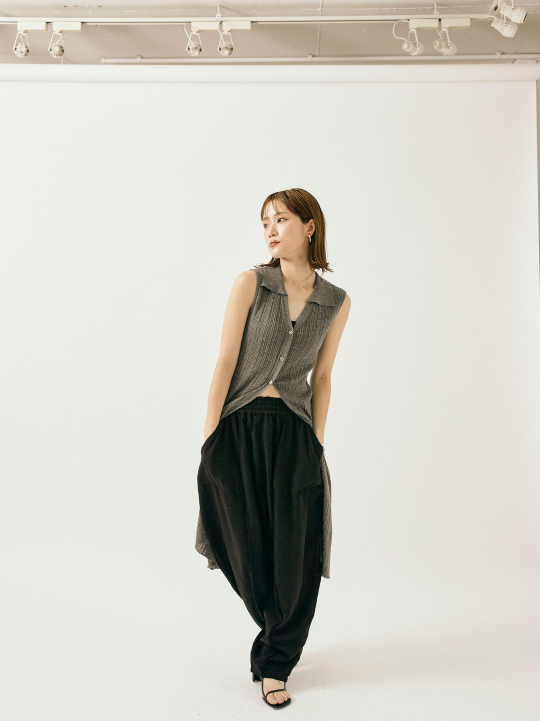 [予約]リネンライクベイカーバルーンパンツ/ブラック