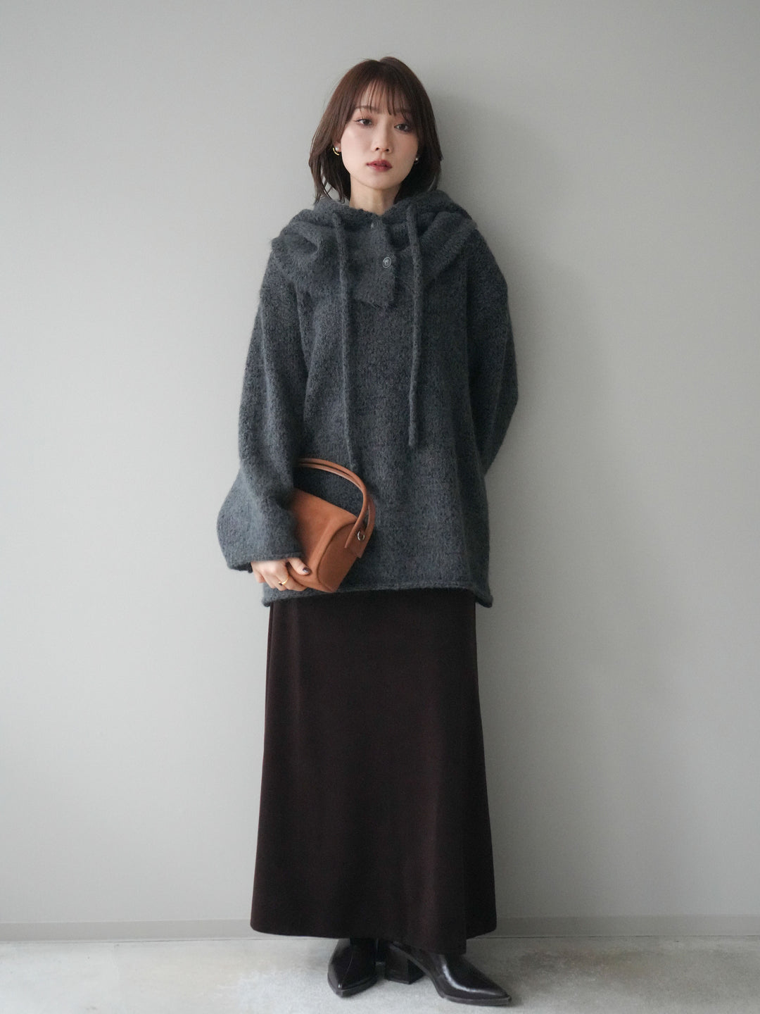 [予約]ベルベットナロースカート/brown