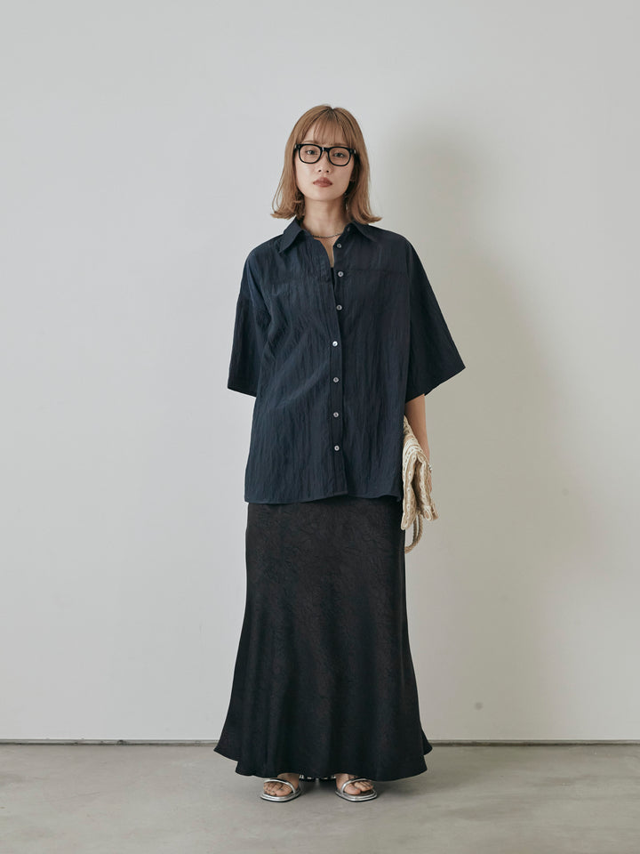 【預購】緞面水洗窄裙/黑色