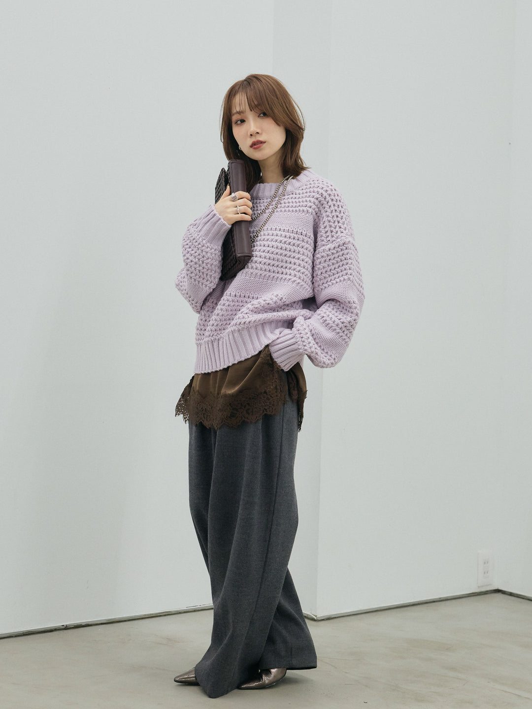 【Allure】[SET]ライン編みニットプルオーバー+ライン編みニットプルオーバー(2set)