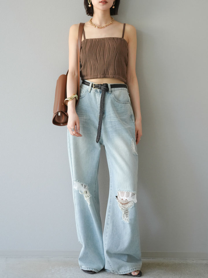 [SET]ウェーブパイピングカップ付ベアキャミソール+ウェーブパイピングカップ付ベアキャミソール(2set)