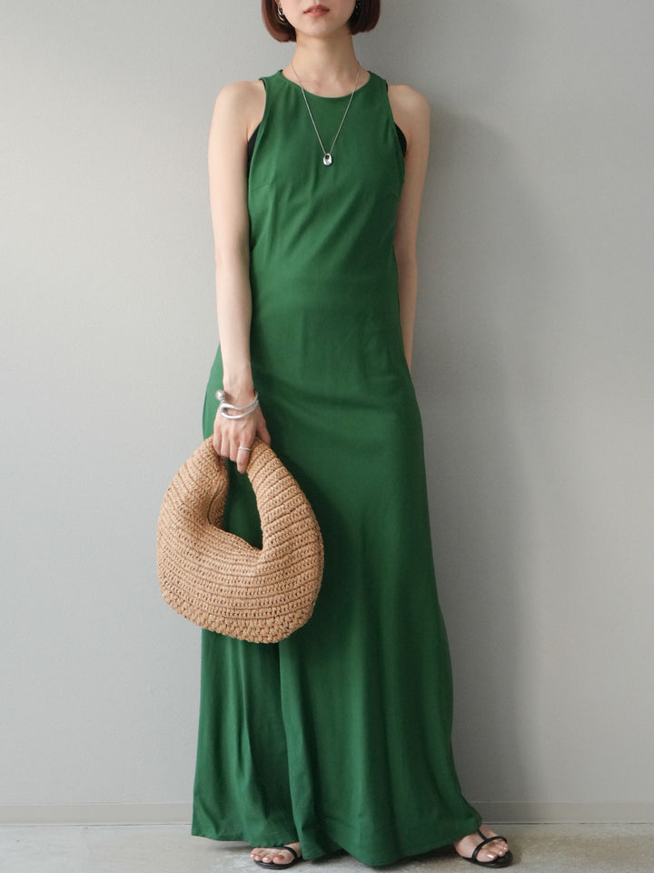 [予約]リネンタッチノースリーブワンピース/グリーン