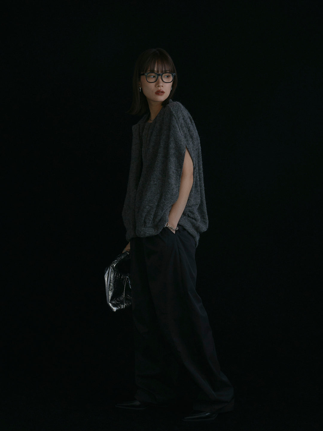 【Allure】[SET]ウール混コクーンブルゾン+タフタワイドカーブパンツ(2set)