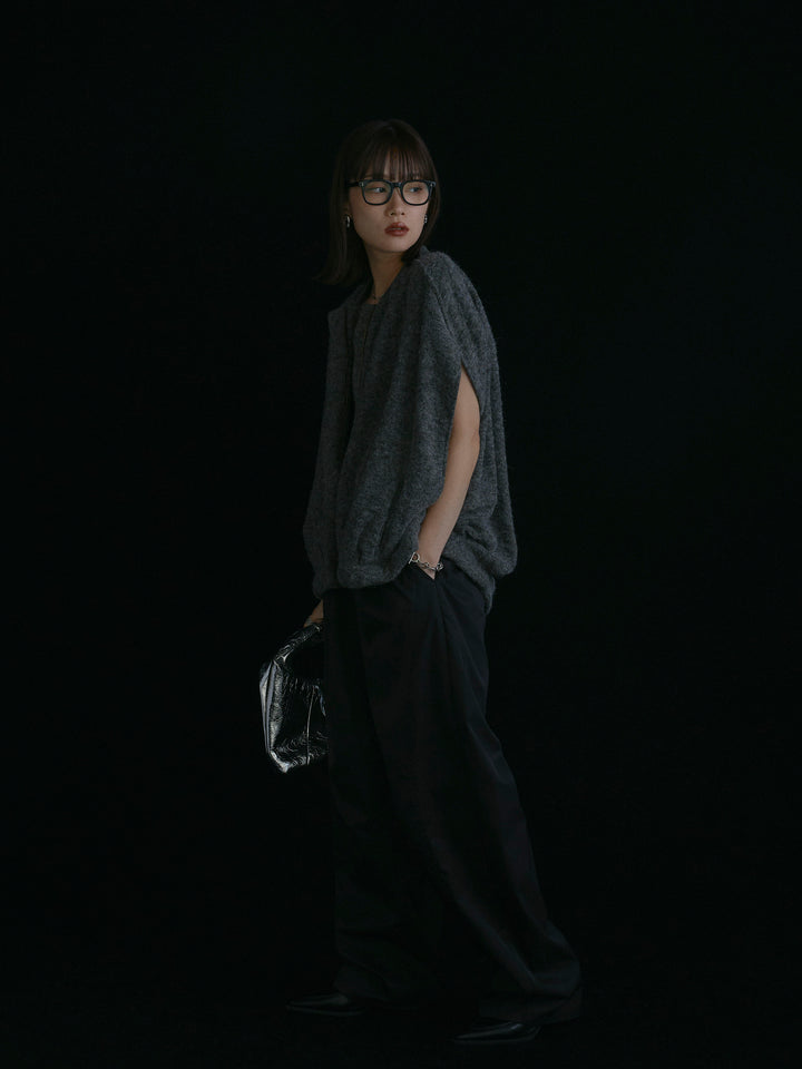 【Allure】[SET]ウール混コクーンブルゾン+タフタワイドカーブパンツ(2set)