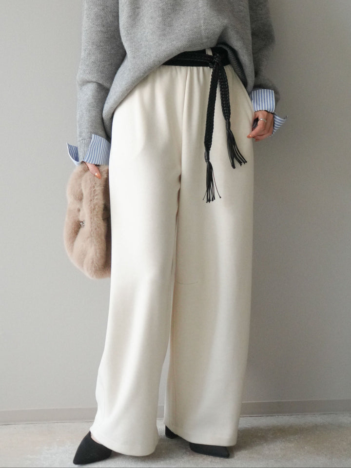 [予約]編み込みベルト付きウエスト配色スエットパンツ/ivory