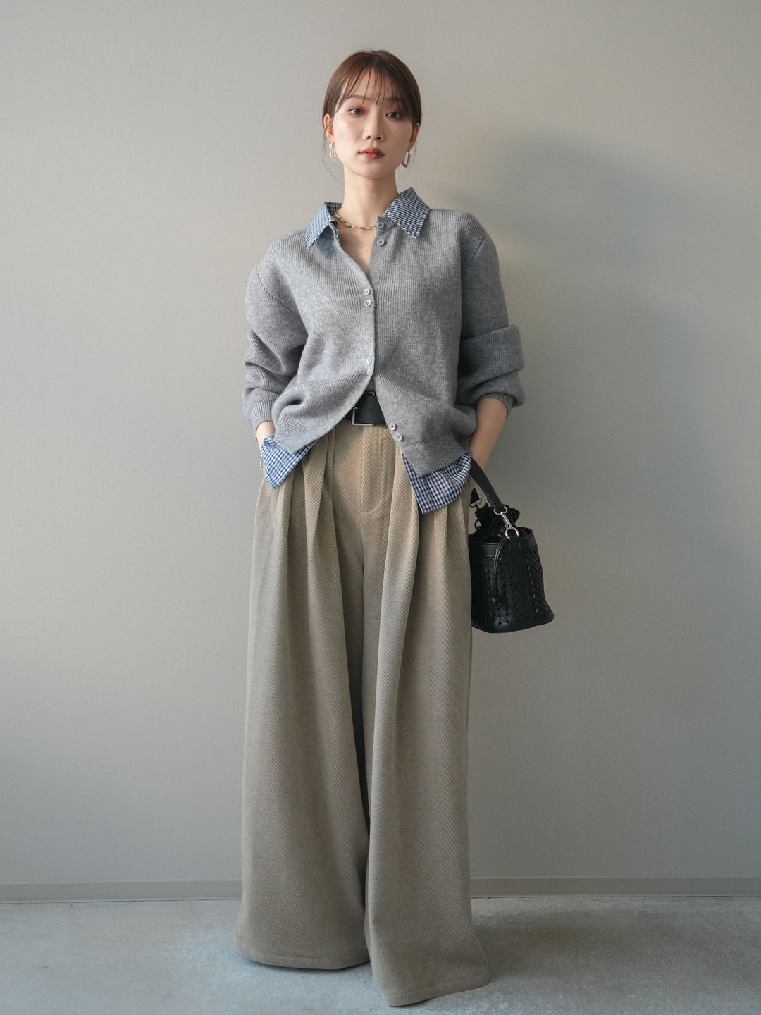 [予約]ベルトデザインループコールテンワイドパンツ(ベルト付き)/beige