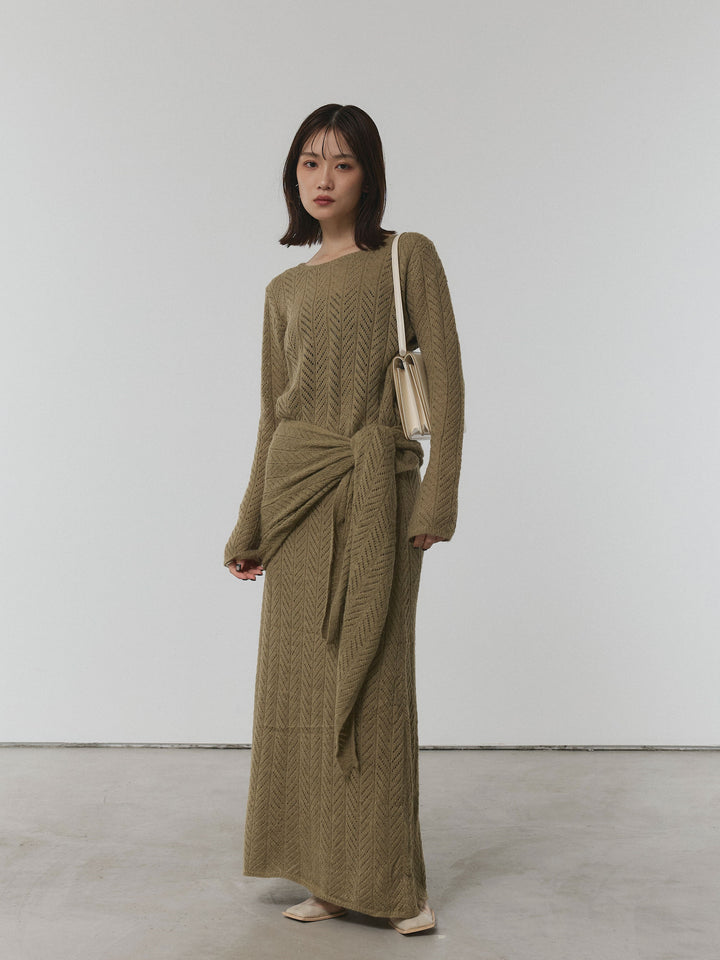 [SET]透かし編みニットトップス＆スカート3SET