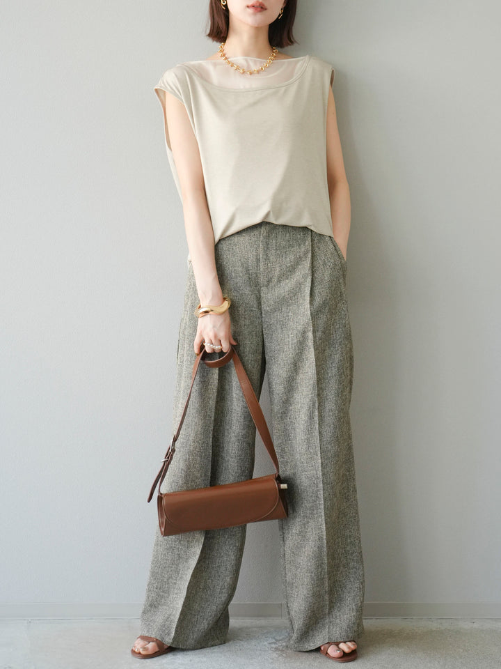 [予約]ミックスツイードタックパンツ/ブラウン