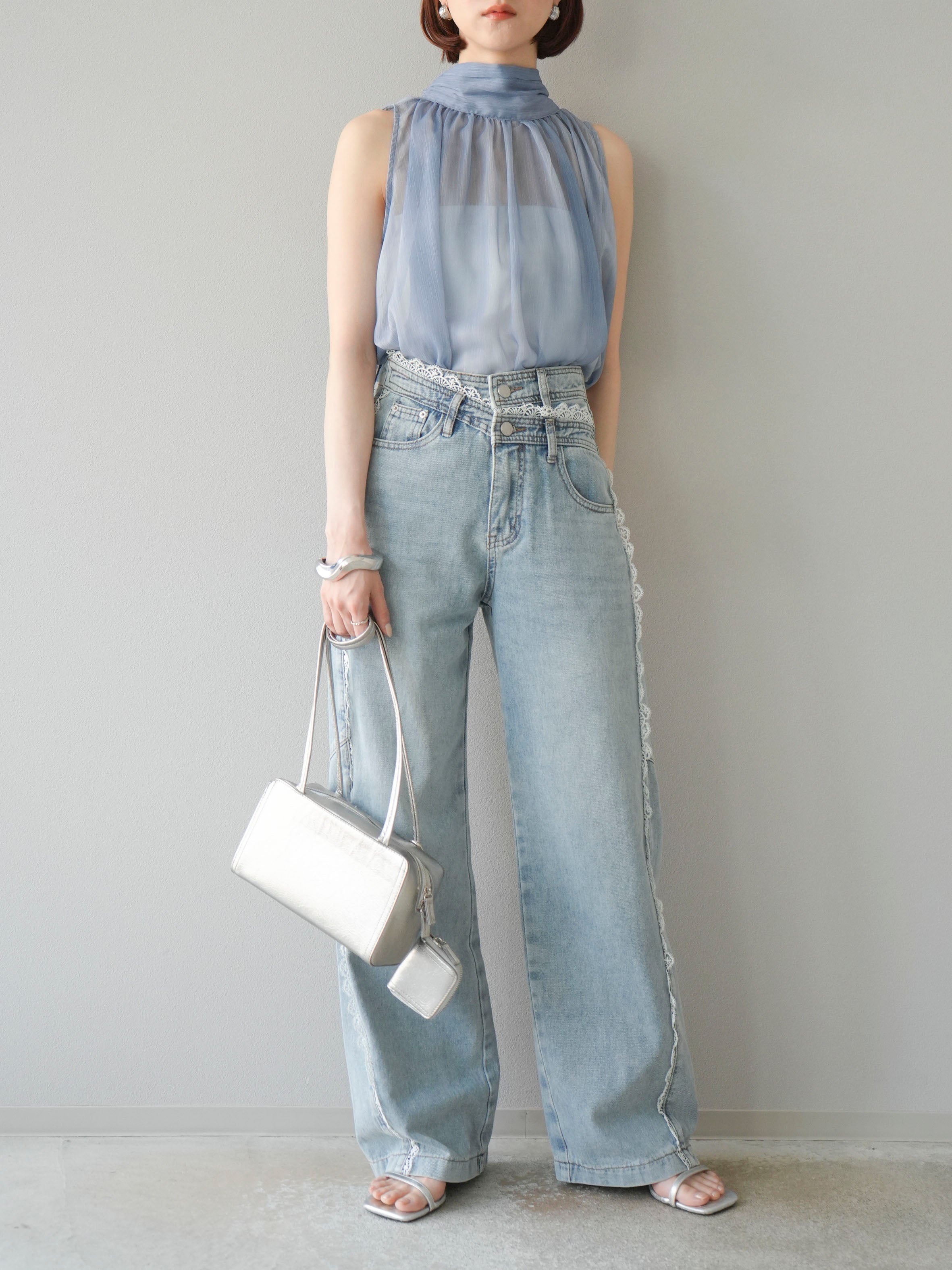 予約]ラインレースデニムパンツ/ライトブルー – Lumier