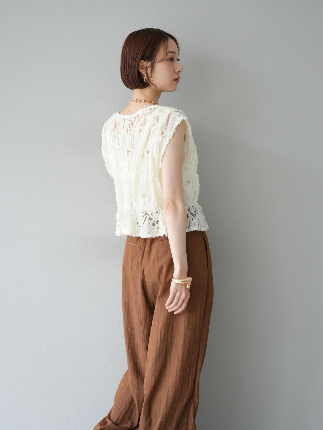 [予約]ジャガードレースリボントップス/アイボリー