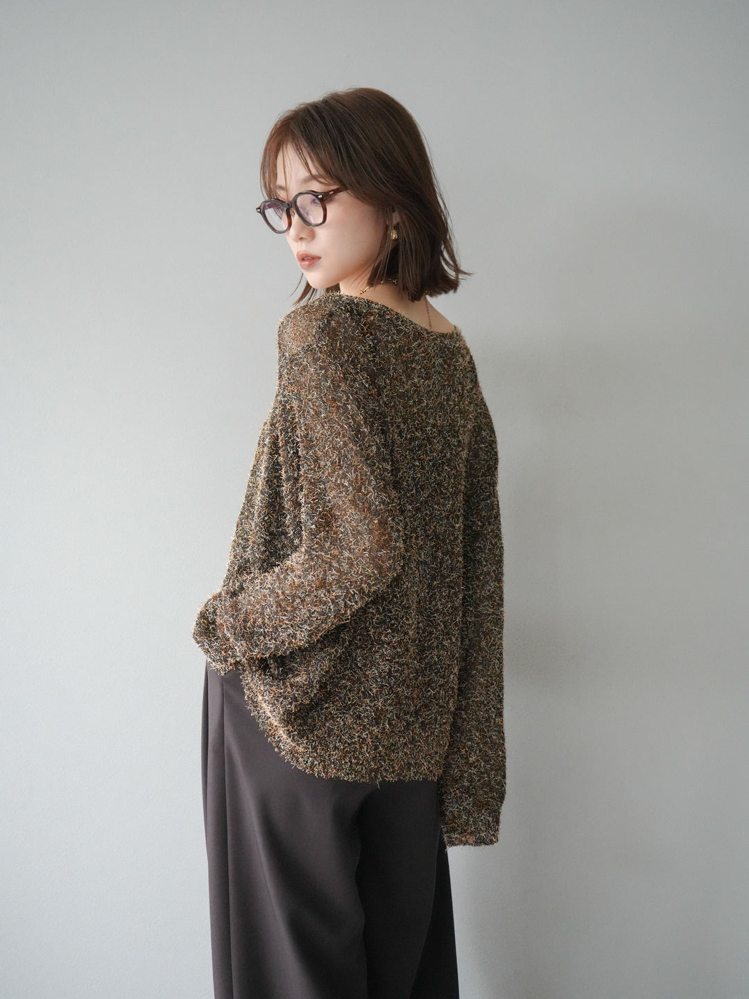 [予約]ミックステープヤーンVネックプルオーバー/オレンジ