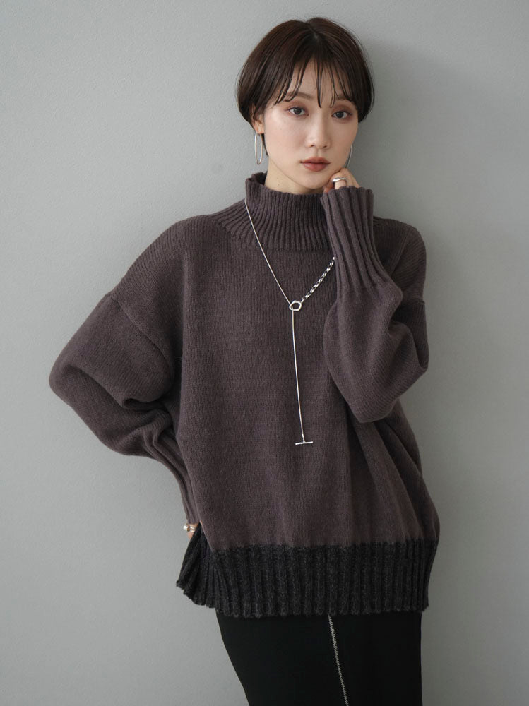 予約]ハイネックバイカラーニットプルオーバー/モカ – Lumier 