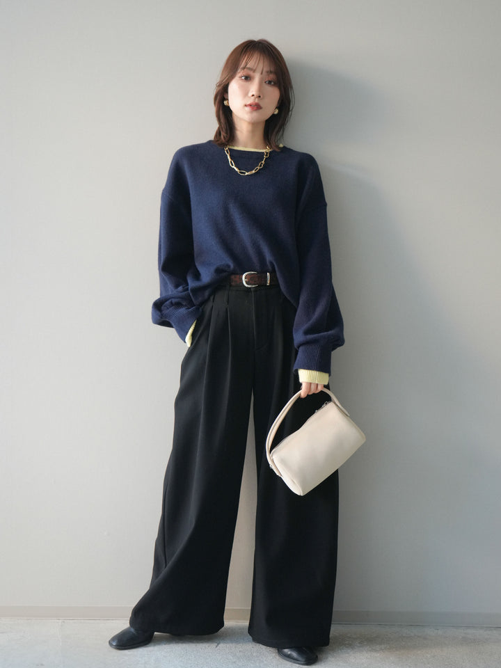 [予約]ヘンリーネック配色レイヤードニットプルオーバー/navy