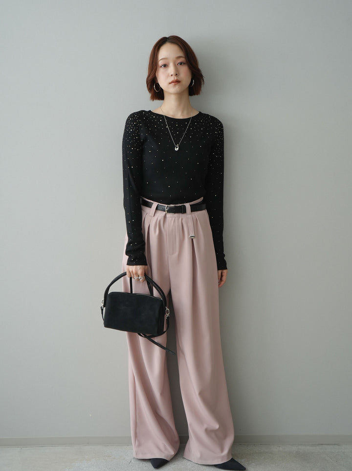 [SET]スパンコールシアーニットトップス+選べるアクセセット(2set)