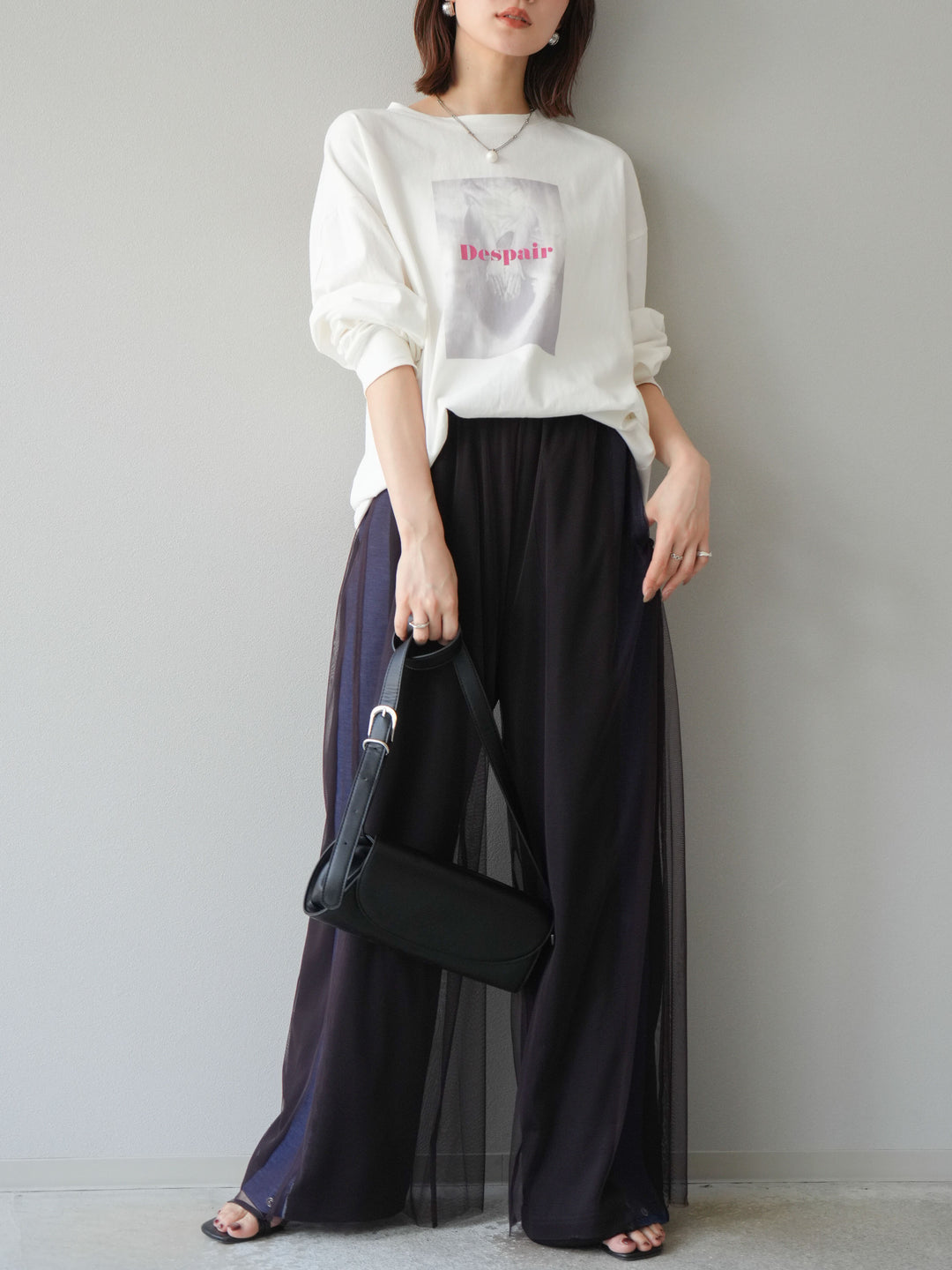 [予約]チュールワイドパンツ/ブラウン