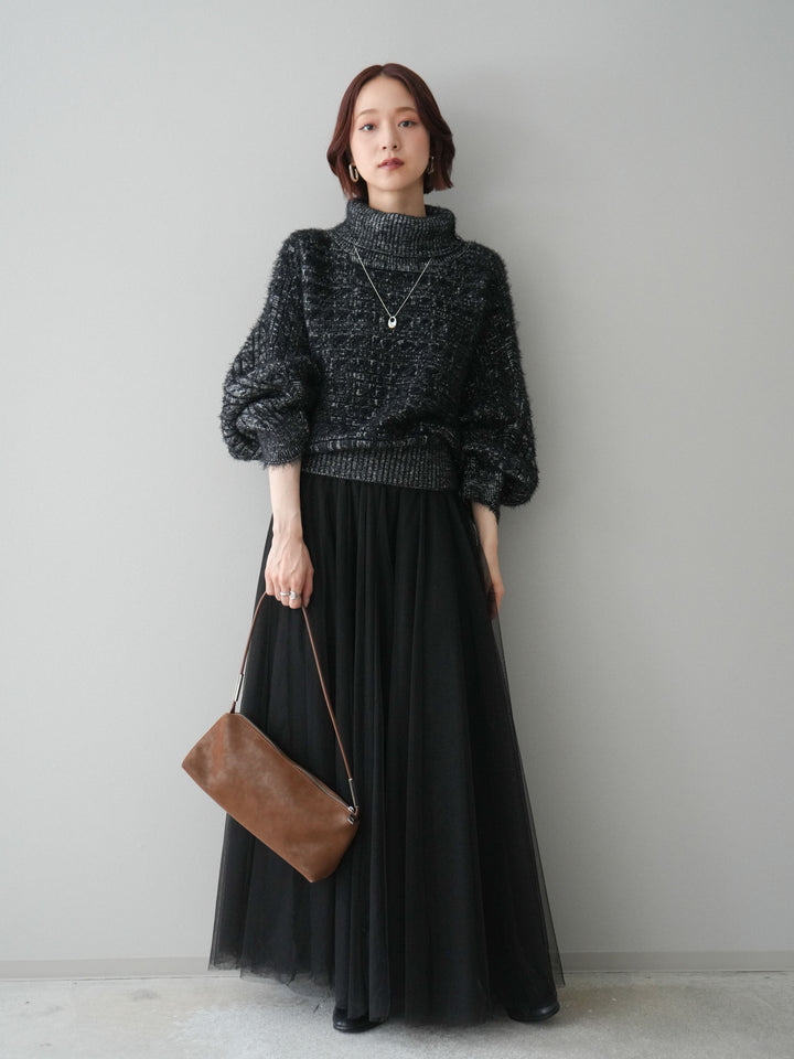 [予約]オフタートルケーブル編みニットプルオーバー/black