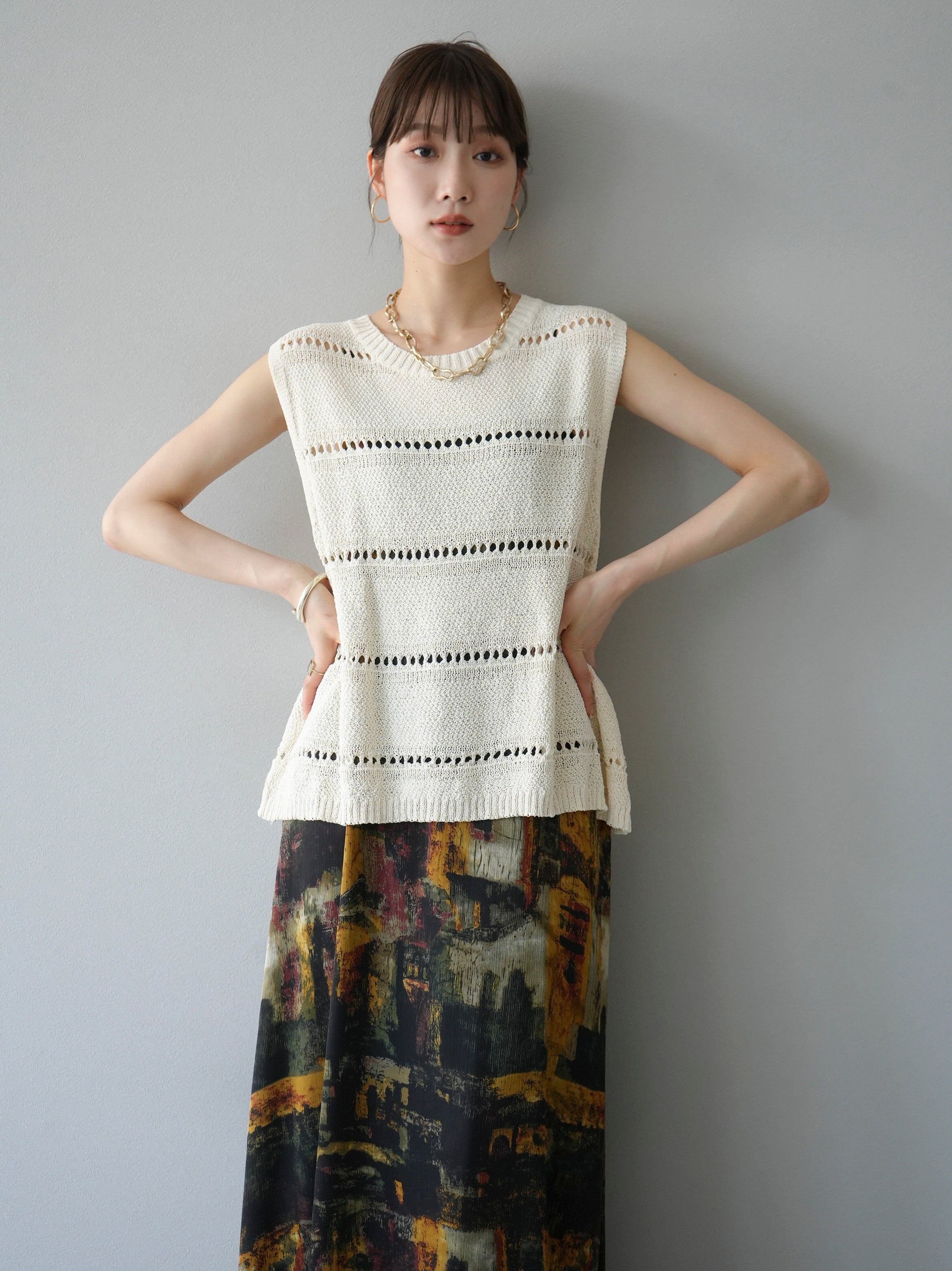 Jennie summer collection ノースリーブ 予約]ノースリーブサマーニットプルオーバー/アイボリー – Lumier