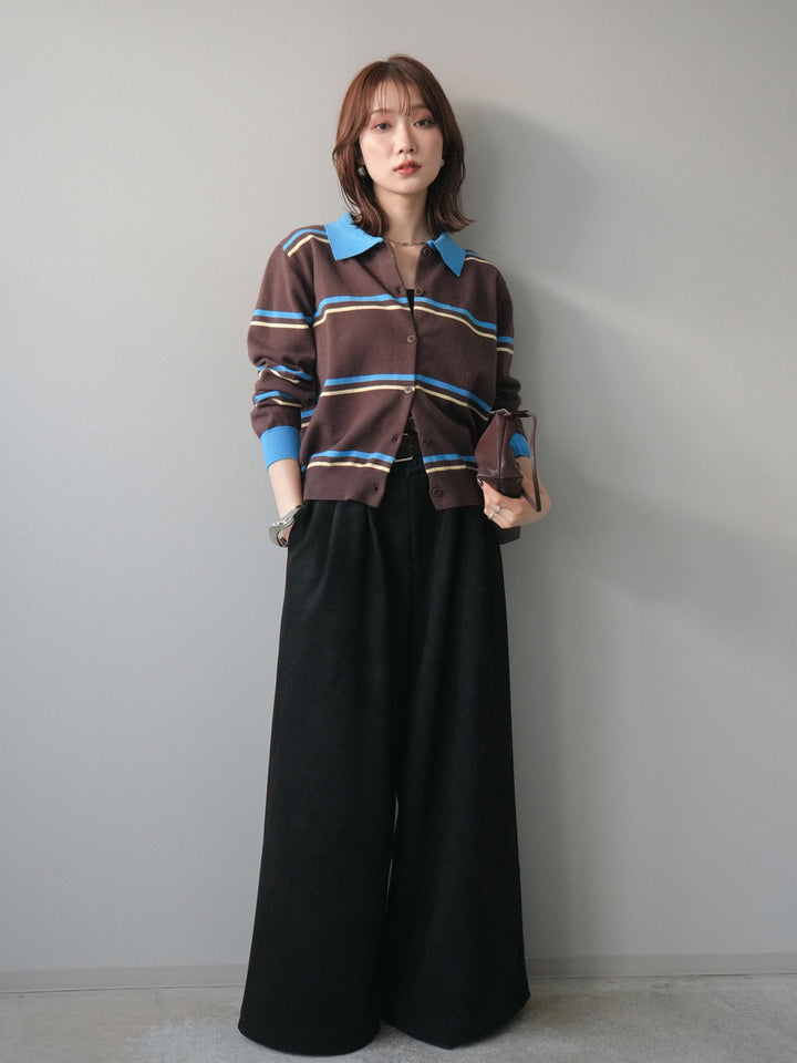 [予約]モチーフベルト付スエードタックワイドパンツ/black