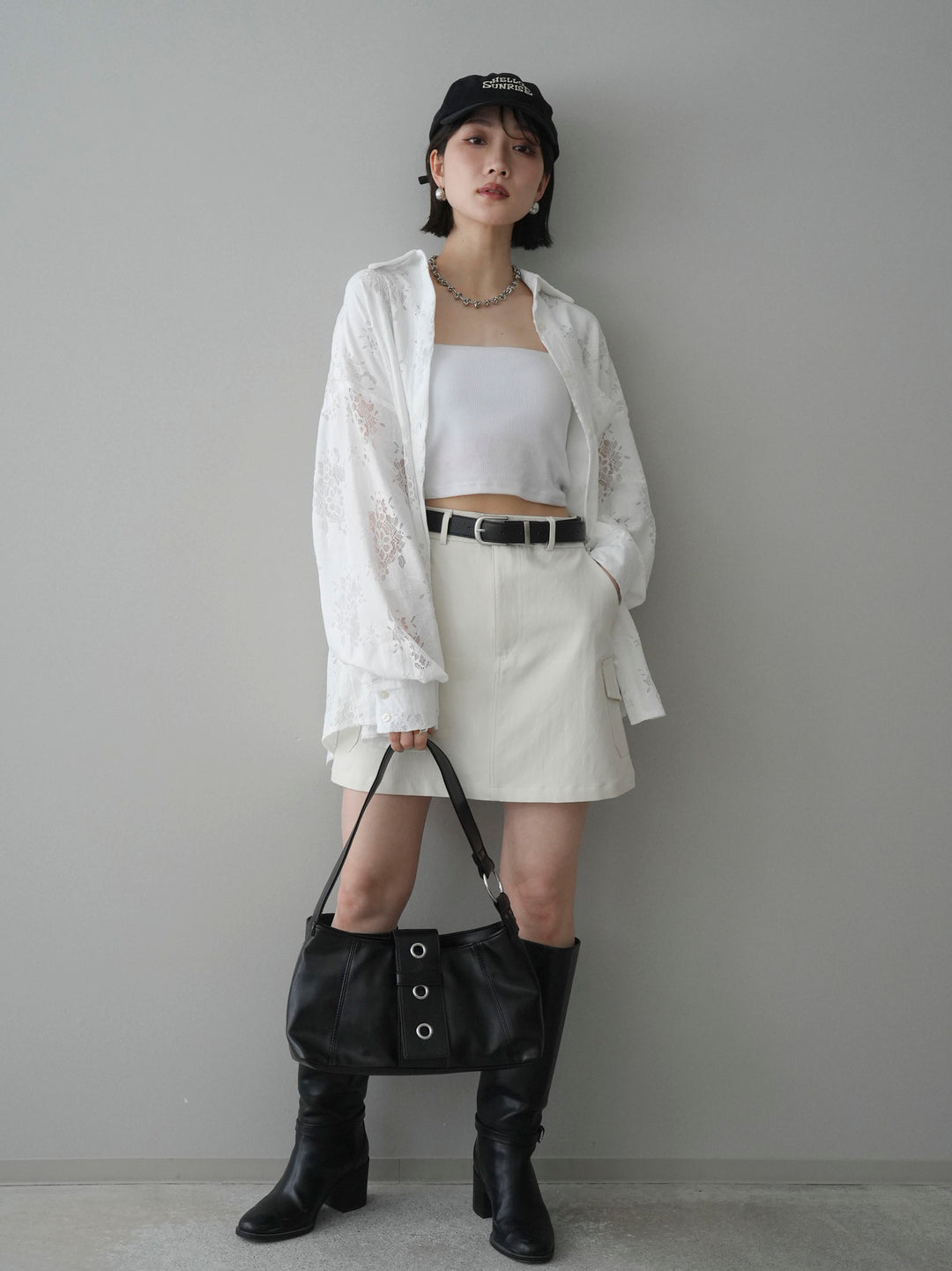 [SET]ジャガードレースオーバーシャツ+選べるアクセセット(2set)