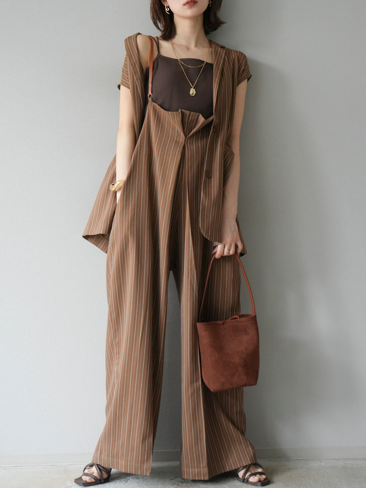 [SET]ヘリンボーンストライプジレ+ヘリンボーンストライプサロペット(2set)