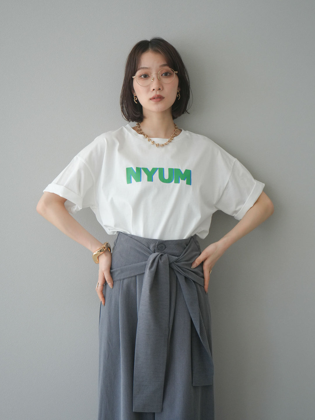 [預購] “NYUM” 標誌印花 Dry Touch 棉質 T卹/米白色