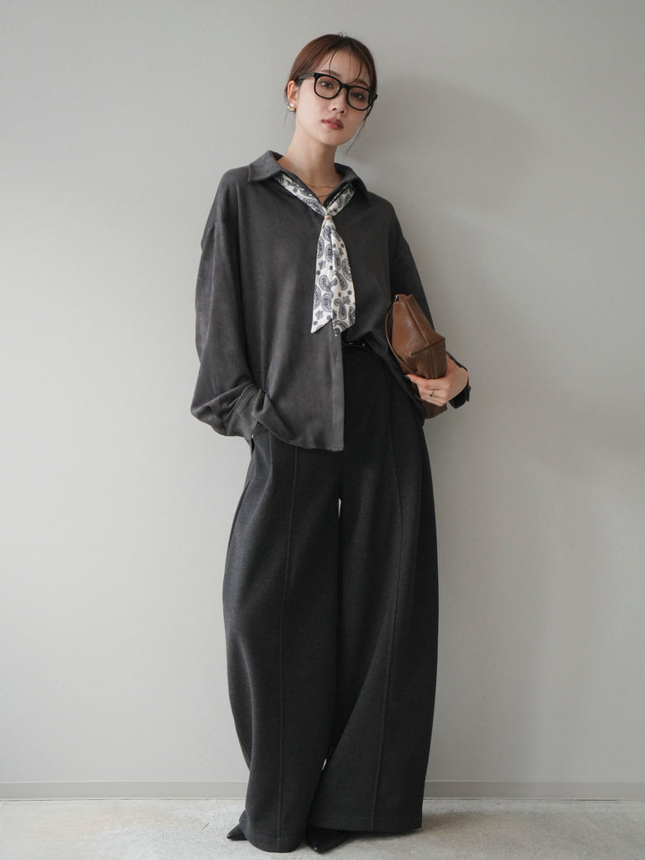 [予約]スカーフ付きスエードシャツ/charcoal