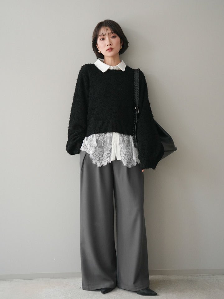 [予約]ウエストレースタックワイドパンツ/gray