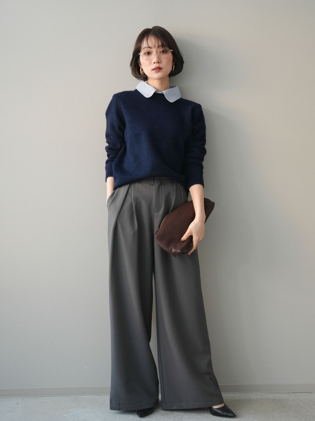 [予約]ウエストレースタックワイドパンツ/gray