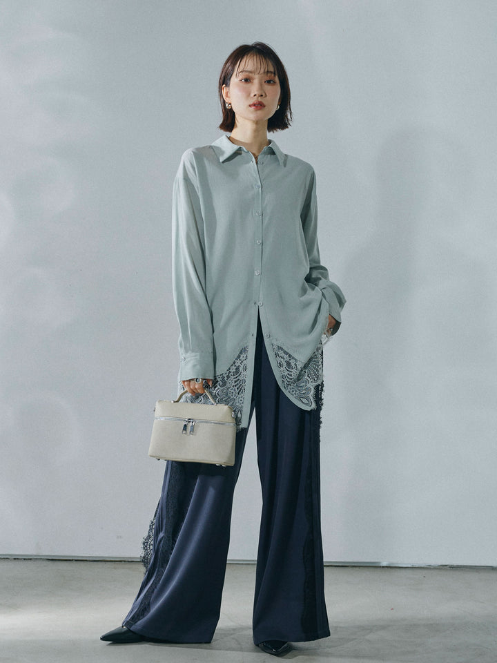 【Allure】[SET]裾レースポプリンシャツ+裾レースポプリンシャツ(2set)