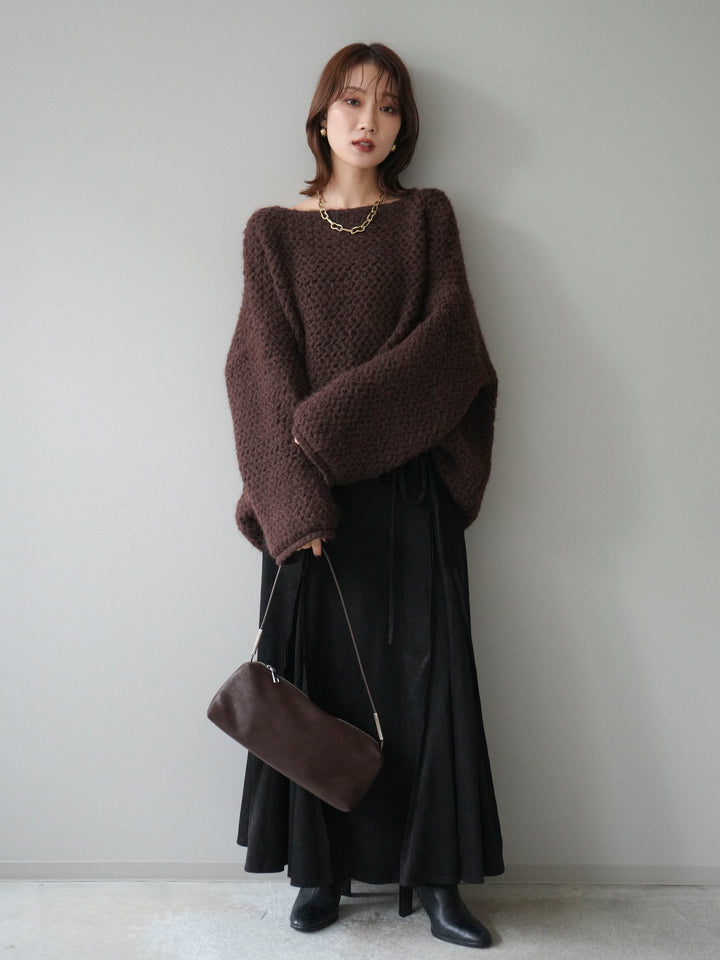 [予約]ワッフル編みオーバーニットプルオーバー/brown