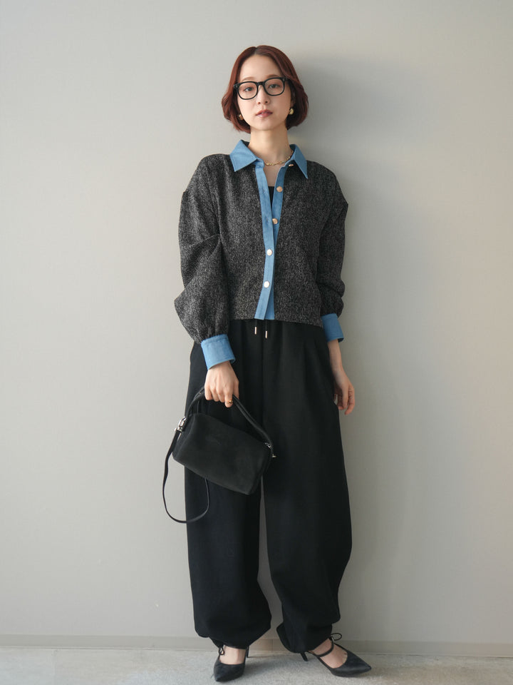 [予約]裾ドロストタックスウェットパンツ/black