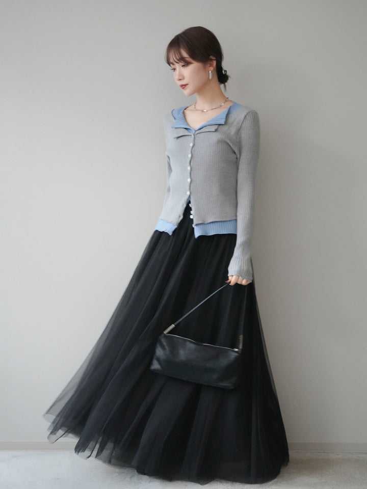 [予約]配色レイヤードリブニットカーディガン/gray