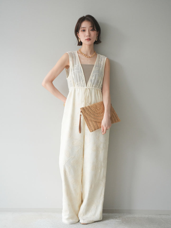 [SET]レース刺繍サロペット+選べるアクセセット(2set)